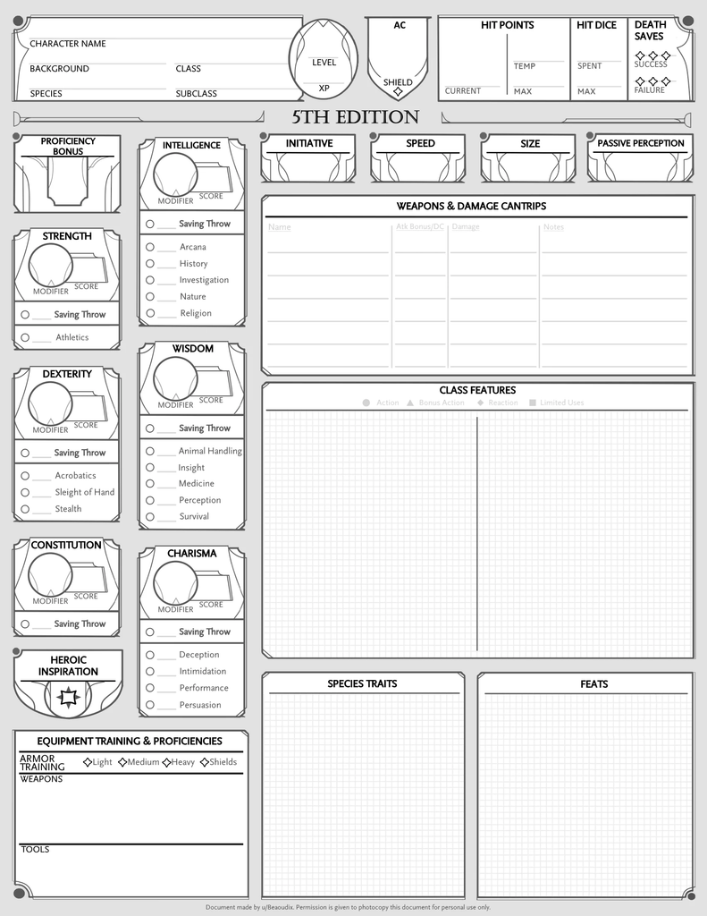 D&D RPG: Character Sheets [2024]