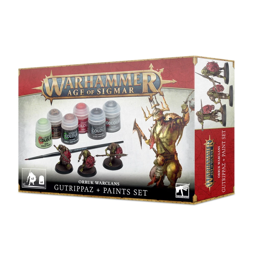 WH AoS: Orruk - Warclans Gutrippaz + Paints Set (لعبة المجسمات للمبتدئين)