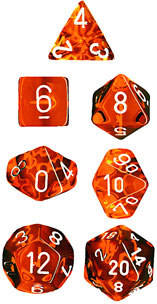 Dice: Chessex - Translucent - Poly, Orange/White [x7] (حجر النرد)