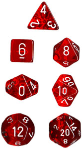 Dice: Chessex - Translucent - Poly, Red/White [x7] (حجر النرد)