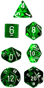 Dice: Chessex - Translucent - Poly, Green/White [x7] (حجر النرد)