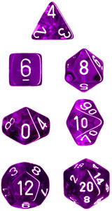 Dice: Chessex - Translucent - Poly, Purple/White [x7] (حجر النرد)