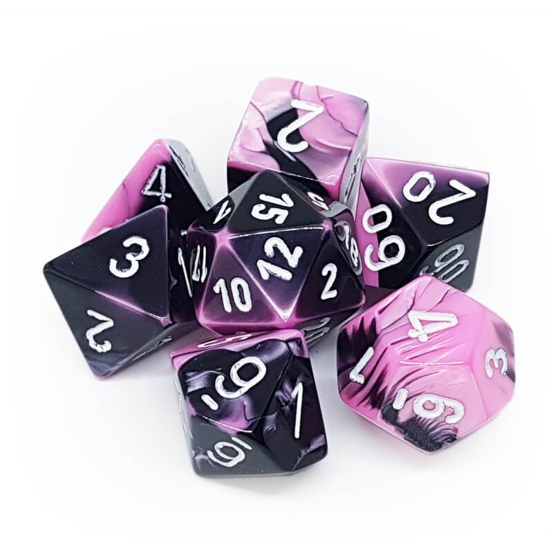 Dice: Chessex - Gemini - Poly, Black-Pink/White [x7] (حجر النرد)