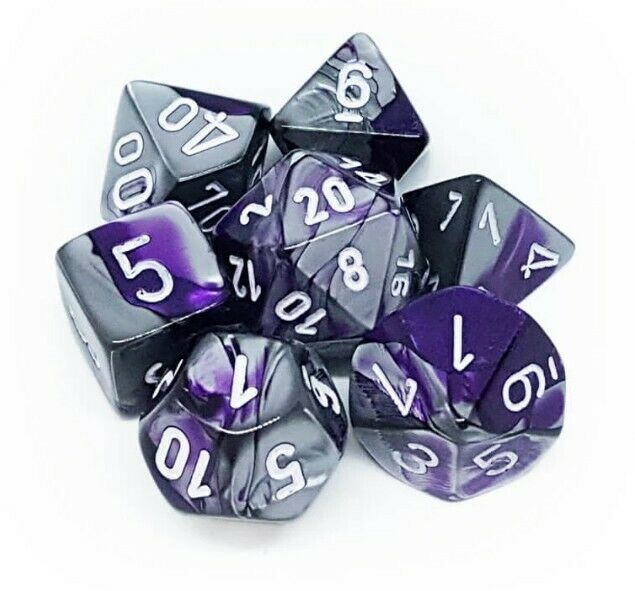 Dice: Chessex - Gemini - Poly, Purple-Steel/White [x7] (حجر النرد)