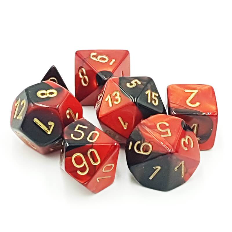 Dice: Chessex - Gemini - Poly, Black-Red/Gold [x7] (حجر النرد)