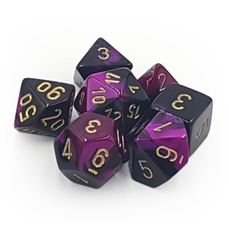 Dice: Chessex - Gemini - Poly, Black-Purple/Gold [x7] (حجر النرد)