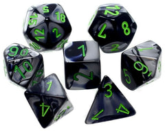 Dice: Chessex - Gemini - Poly, Black-Grey/Green [x7] (حجر النرد)