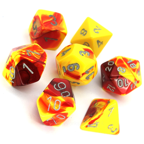 Dice: Chessex - Gemini - Poly, Red-Yellow/Silver [x7] (حجر النرد)