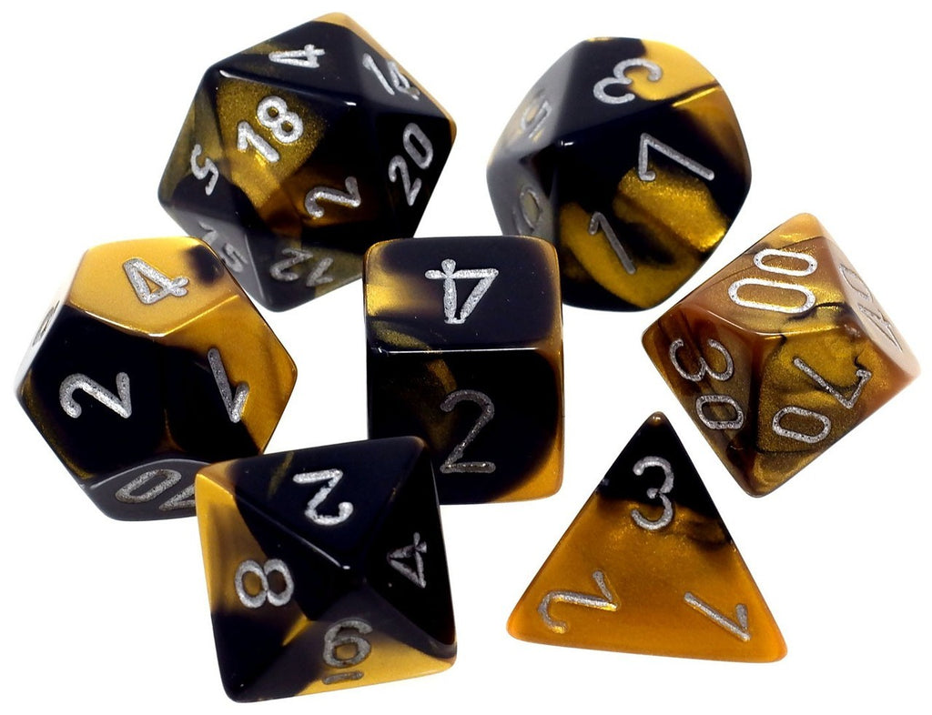 Dice: Chessex - Gemini - Poly, Black-Gold/Silver [x7] (حجر النرد)