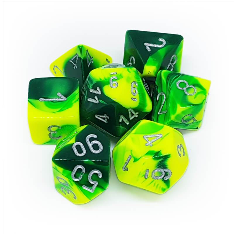 Dice: Chessex - Gemini - Poly, Green-Yellow/Silver [x7] (حجر النرد)