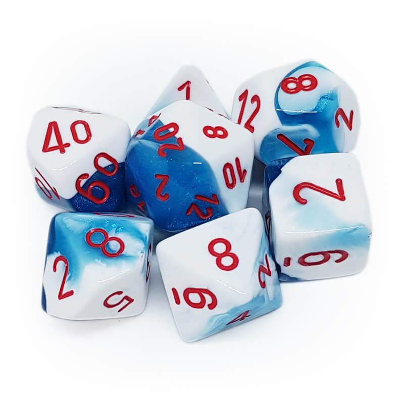 Dice: Chessex - Gemini - Poly, Astral Blue-White/Red [x7] (حجر النرد)