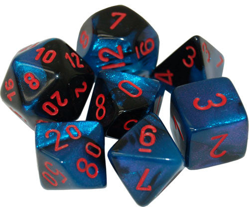 Dice: Chessex - Gemini - Poly, Black-Starlight/Red [x7] (حجر النرد)