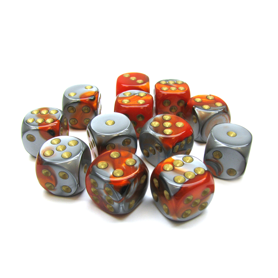 Dice: Chessex - Gemini - 16mm D6, Orange-Steel/Gold [x12] (حجر النرد)