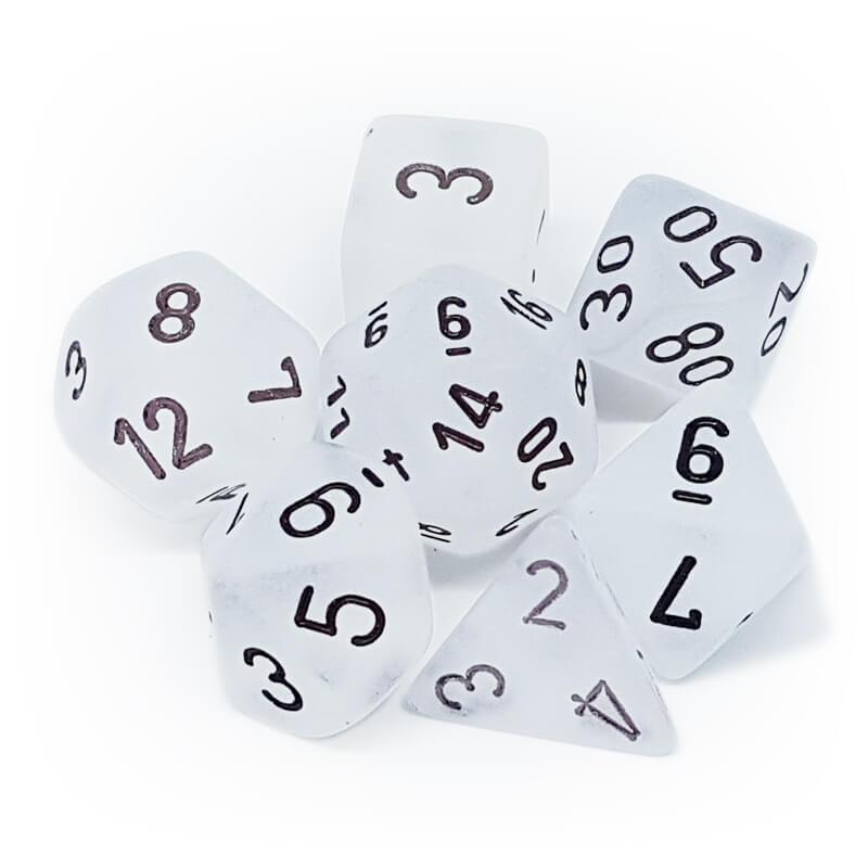 Dice: Chessex - Frosted - Poly, Clear/Black [x7] (حجر النرد)