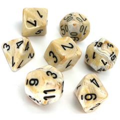 Dice: Chessex - Marble - Poly, Ivory/Black [x7] (حجر النرد)