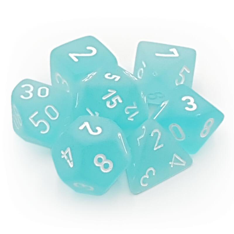 Dice: Chessex - Frosted - Poly, Teal/White [x7] (حجر النرد)