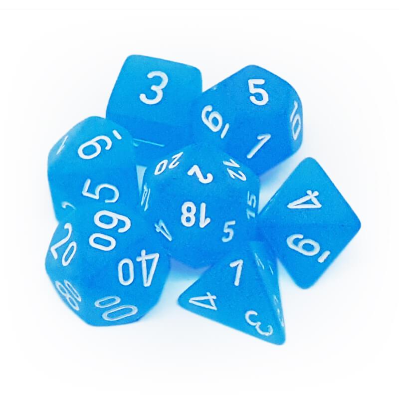 Dice: Chessex - Frosted - Poly, Caribbean Blue/White [x7] (حجر النرد)