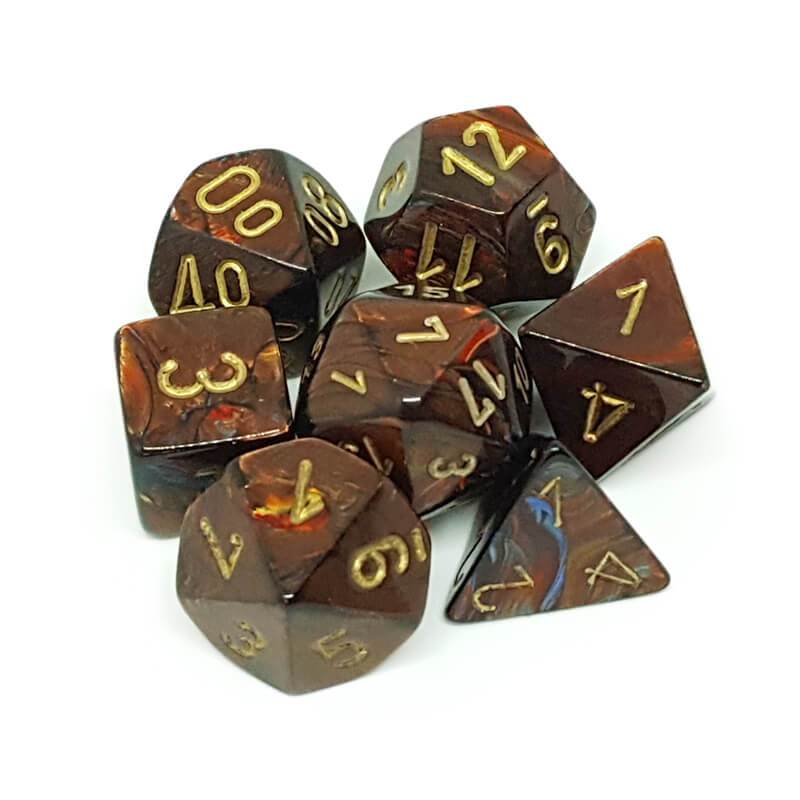 Dice: Chessex - Scarab - Poly, Blue Blood/Gold [x7] (حجر النرد)