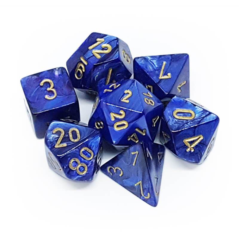 Dice: Chessex - Scarab - Poly, Royal Blue/Gold [x7] (حجر النرد)