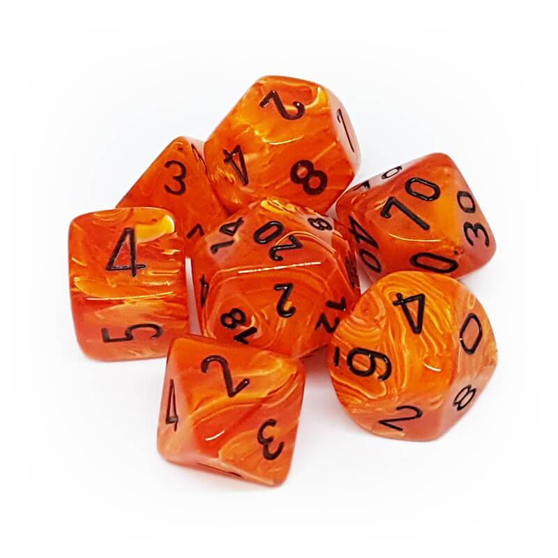 Dice: Chessex - Vortex - Poly, Orange/Black [x7] (حجر النرد)