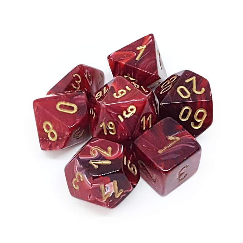 Dice: Chessex - Vortex - Poly, Burgundy/Gold [x7] (حجر النرد)