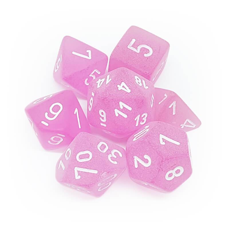 Dice: Chessex - Frosted - Poly, Pink/White [x7] (حجر النرد)