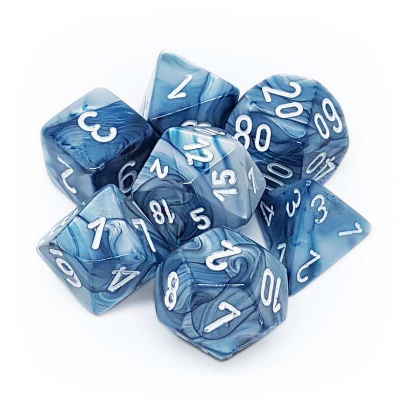 Dice: Chessex - Lustrous - Poly, Slate/White [x7] (حجر النرد)