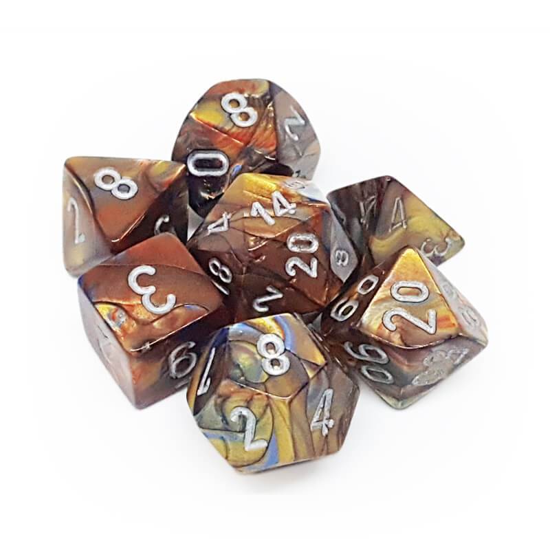 Dice: Chessex - Lustrous - Poly, Gold/Silver [x7] (حجر النرد)