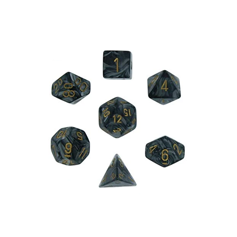 Dice: Chessex - Lustrous - Poly, Black/Gold [x7] (حجر النرد)