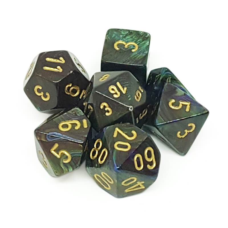 Dice: Chessex - Lustrous - Poly, Shadow/Gold [x7] (حجر النرد)