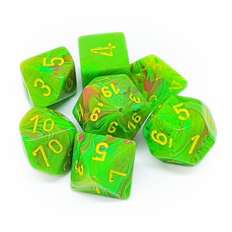 Dice: Chessex - Vortex - Poly, Slime/Yellow [x7] (حجر النرد)