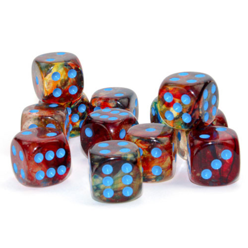 Dice: Chessex - Nebula - 16mm D6 (x12) - Luminary, Primary/Blue (حجر النرد)