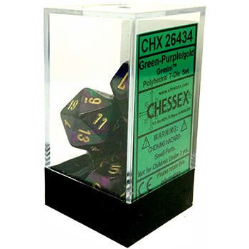 Dice: Chessex - Gemini - Poly, Green-Purple/Gold [x7] (حجر النرد)