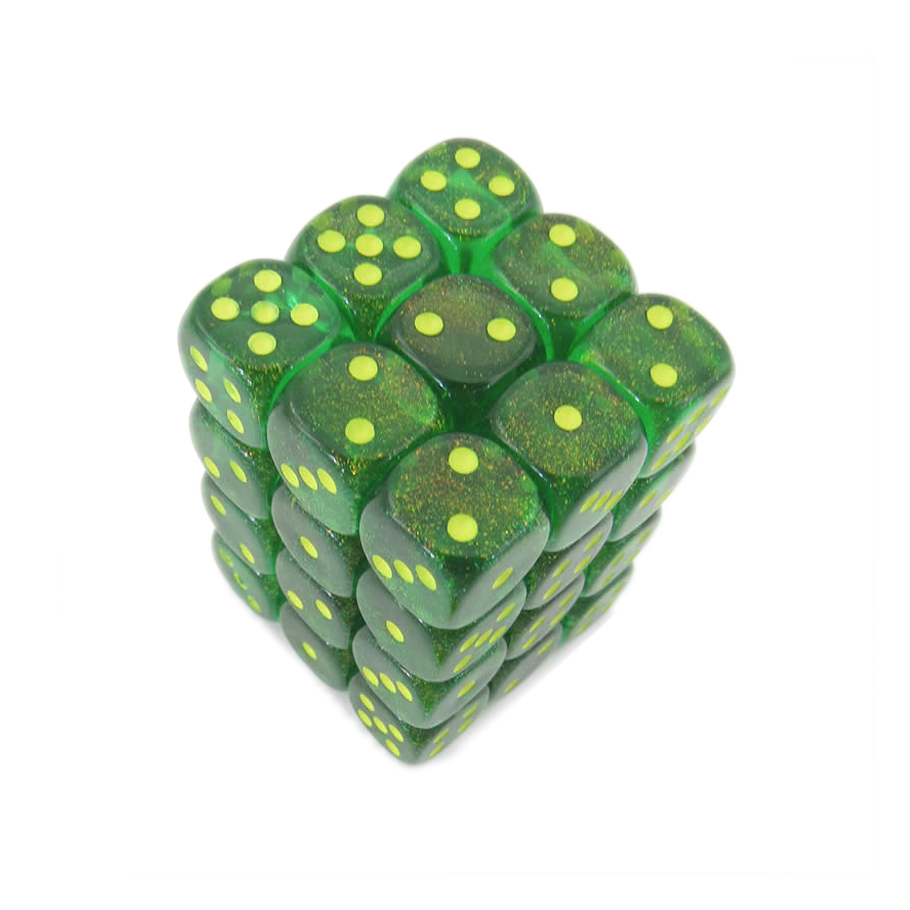 Dice: Chessex - Borealis - 12mm D6, Maple Green/Yellow [x36] (حجر النرد)