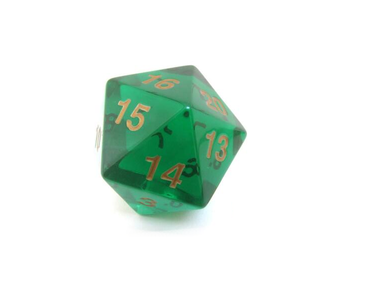 Dice: Chessex - Translucent - 55mm D20, Green/Gold (حجر النرد)