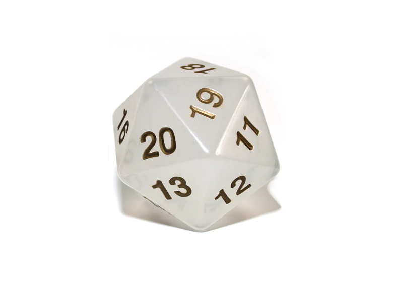 Dice: Chessex - Translucent - 55mm D20, Pearl/Gold (حجر النرد)