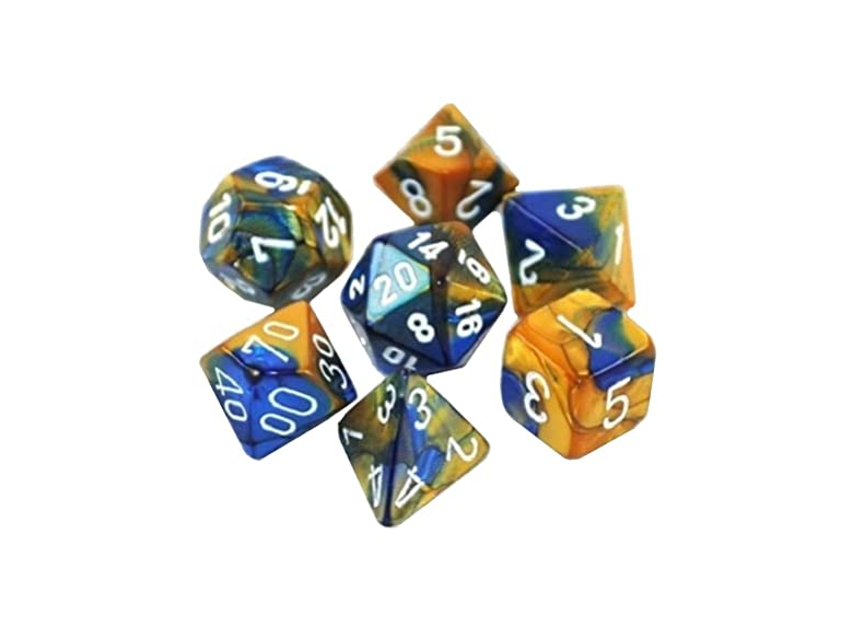 Dice: Chessex - Gemini - Poly, Blue-Gold/White [x7] (حجر النرد)