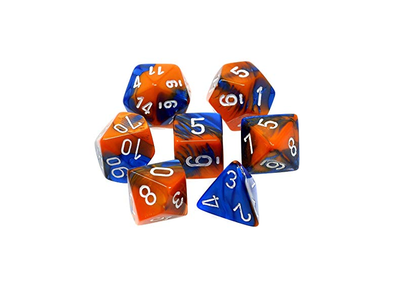 Dice: Chessex - Gemini - Poly, Blue-Orange w/White [x7] (حجر النرد)