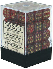 Dice: Chessex - Glitter - 12mm D6 [x36], Ruby/Gold (حجر النرد)