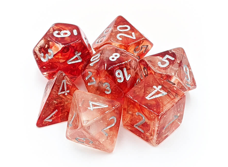 Dice: Chessex - Nebula - Poly Set (x7) - Luminary, Red/Silver (حجر النرد)