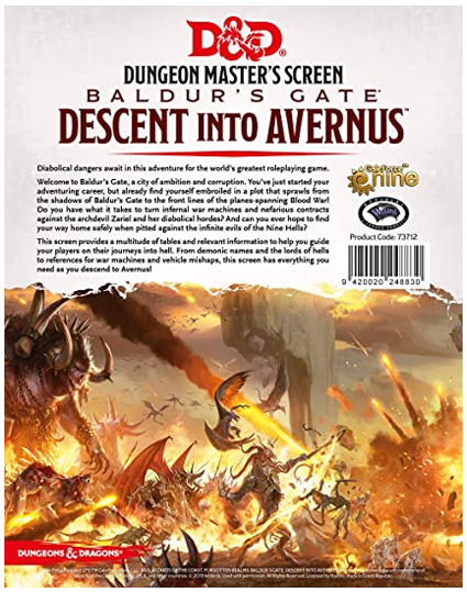 D&D RPG: Baldur's Gate - Descent into Avernus - DM Screen (لوازم للعبة تبادل الأدوار)