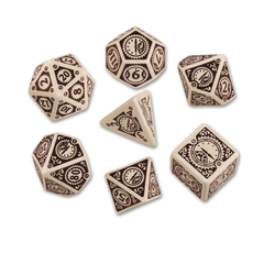 Dice: Q Workshop - Steampunk Clockwork Poly, Beige & Brown [x7] (حجر النرد)