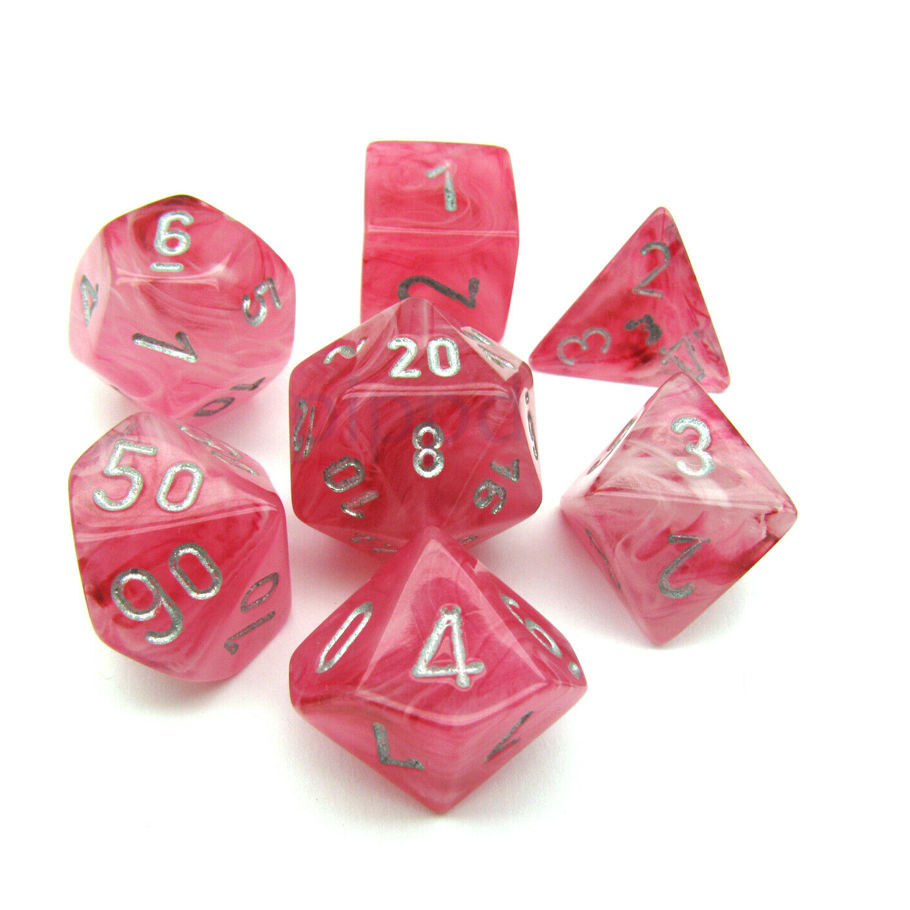 Dice: Chessex - Ghostly Glow - Poly, Pink/Silver [x7] (حجر النرد)