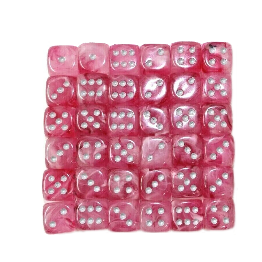 Dice: Chessex - Ghostly Glow - 12mm D6, Pink/Silver [x36] (حجر النرد)