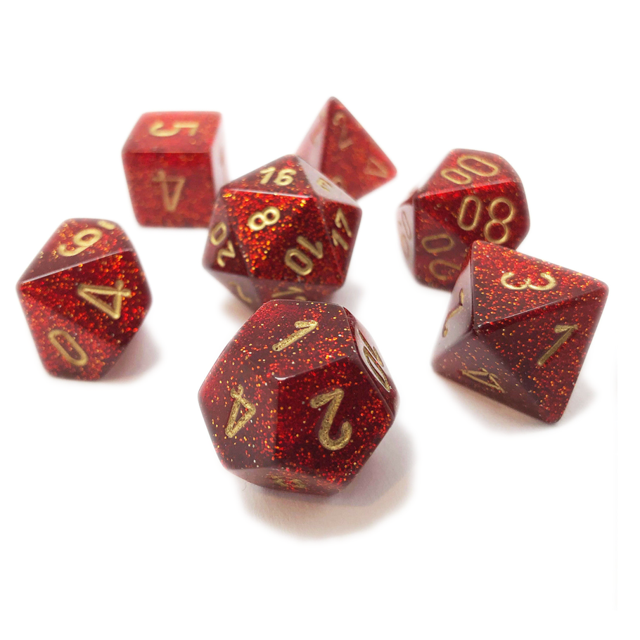 Dice: Chessex - Glitter - Poly, Ruby/Gold [x7] (حجر النرد)