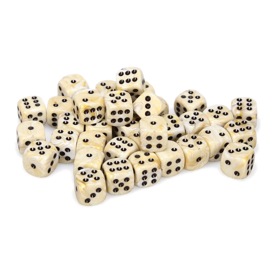 Dice: Chessex - Marble - 12mm D6 [x36], Ivory/Black (حجر النرد)