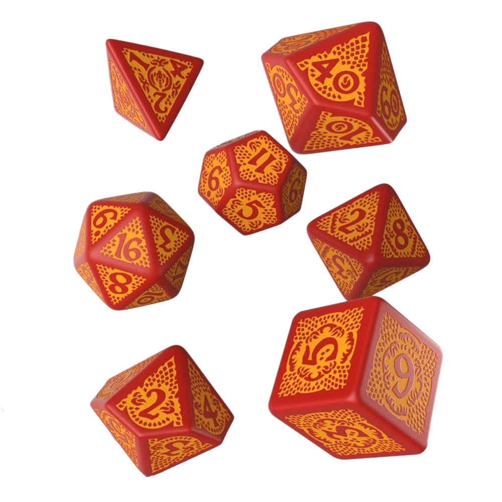 Dice: Q Workshop - Dragon Slayer Poly, Red & Orange [x7] (حجر النرد)
