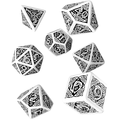 Dice: Q Workshop - Poly Set - Celtic, White/Black [x7] (حجر النرد)