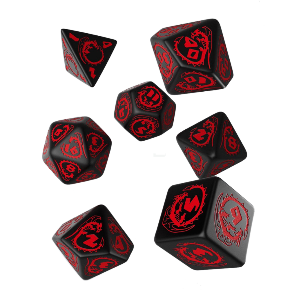 Dice: Q Workshop - Dragon Poly, Black & Red [x7] (حجر النرد)
