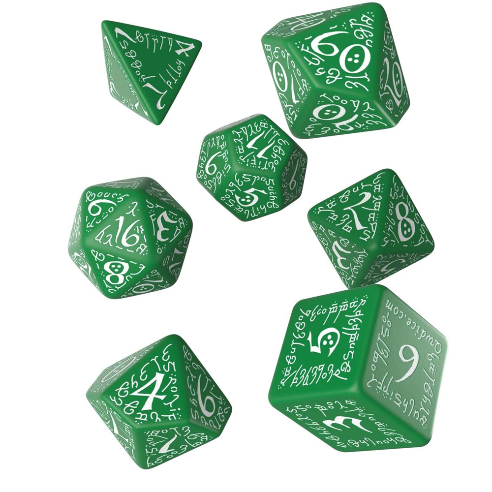 Dice: Q Workshop - Elvish Poly, Green & White [x7] (حجر النرد)